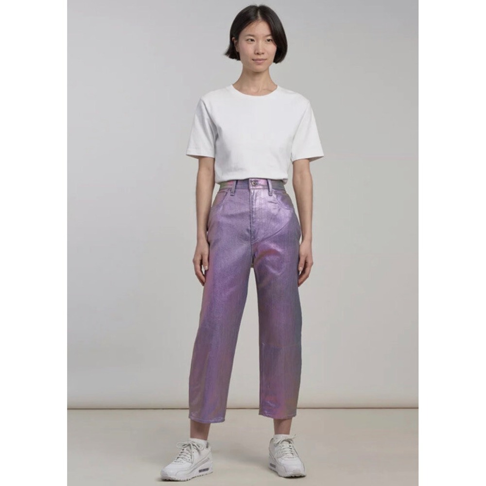 Levis Made & Crafted Barrel Crop Jeans Iridescent Purple Blue Metallic‎ Size 26